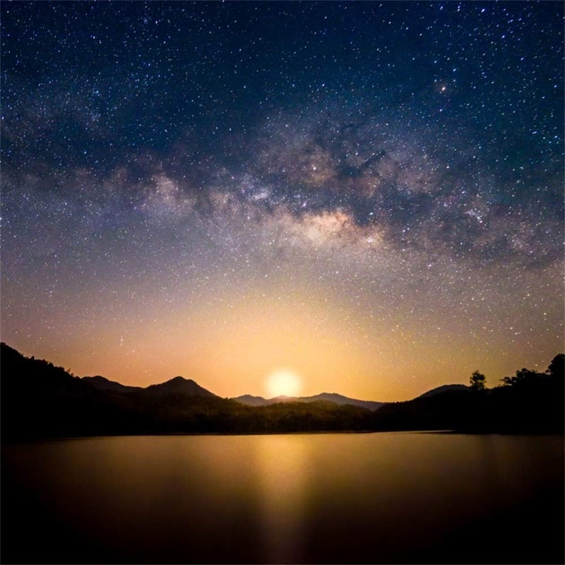 AOFOTO 5x5ft Glowing Sunset Starry Sky Backdrop for Photography Natural Lakeside Night Scenery Outer Space Nebula Background Nebulous Stars Video YouTube Backcloth Vinyl Poster Photo Studio Props - Image 1